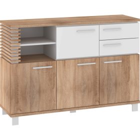   Lamir komód 4 ajtó 2 fiók - Világos Sonoma tölgy - Fényes fehér - Fehér