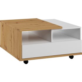   Hybrid dohányzóasztal 2 fiók négyzet alakú - Artisan tölgy - Fényes fehér