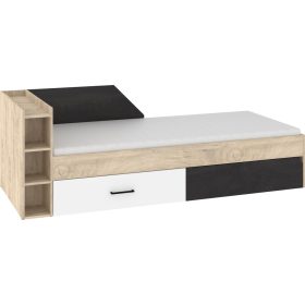   Pax 90L ágykeret 2 fiók balos - Endgrain tölgy - Fehér - Beton fekete