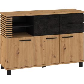   Lamir komód 4 ajtó 2 fiók - Artisan tölgy - Beton fekete - Fekete
