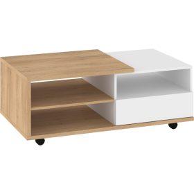   Hybrid dohányzóasztal 2 fiók téglalap alakú - Cremona tölgy - Fényes fehér