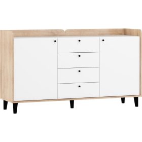   Dolce komód 2 ajtó 4 fiók - Világos Sonoma tölgy - Fényes fehér