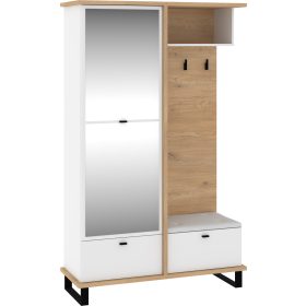   Cross előszoba bútor tükörrel - Cremona tölgy - Fehér - Fehér huzat