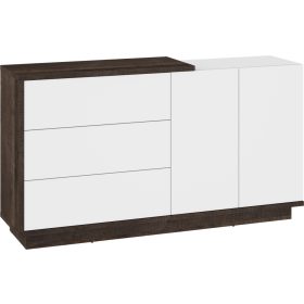   Hybrid komód 2 ajtó 3 fiók - Grange tölgy - Fényes fehér