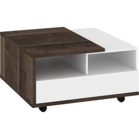   Hybrid dohányzóasztal 2 fiók négyzet alakú - Grange tölgy - Fényes fehér