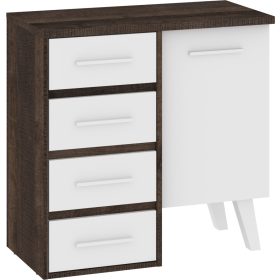 Nordis komód 1 ajtó 4 fiók - Grange tölgy - Fehér