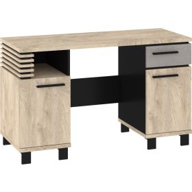   Lamir íróasztal 2 ajtó 1 fiók - Endgrain tölgy - Beton szürke - Fekete