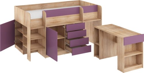 Smile galériaágy balos - Világos Sonoma tölgy - Lila