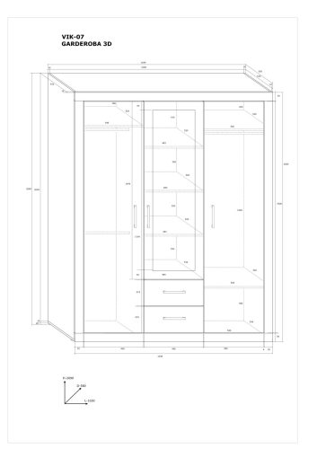 Viki gardróbszekrény 3 ajtó 2 fiók - Artisan tölgy - Beton fekete