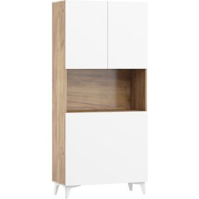   Megan 1 többfunkciós szekrény felhajtható asztallappal 3 ajtó - Arany tölgy - Fényes fehér