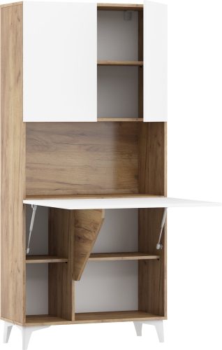 Megan 1 többfunkciós szekrény felhajtható asztallappal 3 ajtó - Arany tölgy - Fényes fehér