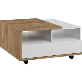   Hybrid dohányzóasztal 2 fiók négyzet alakú - Arany tölgy - Fényes fehér