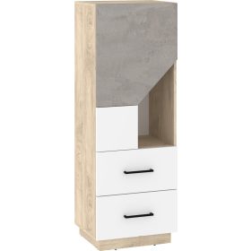   Pax 50 alacsony könyvespolc 2 ajtó 2 fiók - Endgrain tölgy - Fehér - Beton szürke