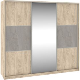   Rico L 240D háromajtós tolóajtós gardróbszekrény tükörrel - Endgrain tölgy - Endgrain tölgy - Beton szürke