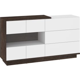   Hybrid komód 2 üvegajtó 3 fiók - Grange tölgy - Fényes fehér