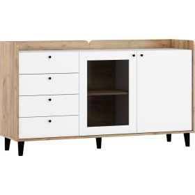   Dolce vitrines komód 1 üvegajtó 1 ajtó 4 fiók - Arany tölgy - Fényes fehér