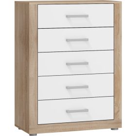   Viki kicsi komód 5 fiók - Világos Sonoma tölgy - Fényes fehér