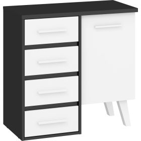 Nordis komód 1 ajtó 4 fiók - Fekete - Fehér