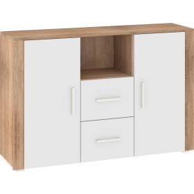   Notti komód 2 ajtó 2 fiók - Világos Sonoma tölgy - Fehér - Világos Sonoma tölgy