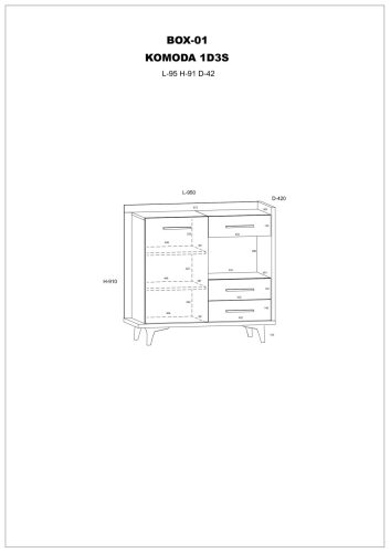 Box komód 1 ajtó 3 fiók - Artisan tölgy - Fehér - Fekete