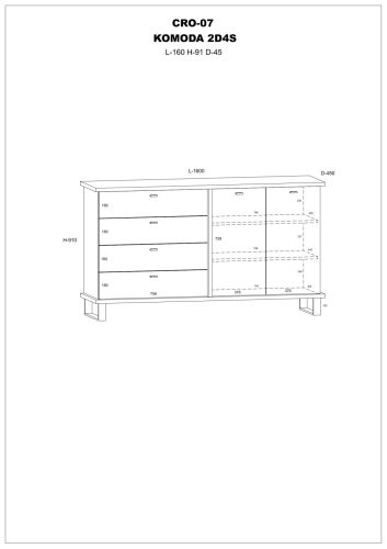 Cross komód 2 ajtó 4 fiók - Világos Sonoma tölgy - Fehér