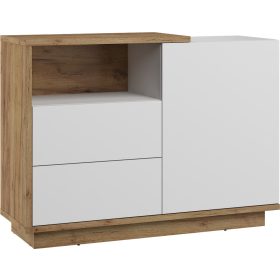   Hybrid komód 1 ajtó 2 fiók - Arany tölgy - Fényes fehér