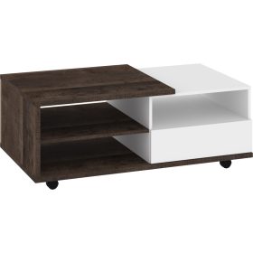   Hybrid dohányzóasztal 2 fiók téglalap alakú - Grange tölgy - Fényes fehér