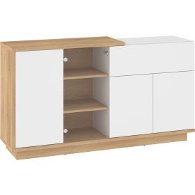   Hybrid komód 3 ajtó 1 fiók 1 üvegajtó - Cremona tölgy - Fényes fehér