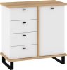 Cross komód 1 ajtó 4 fiók - Cremona tölgy - Fehér