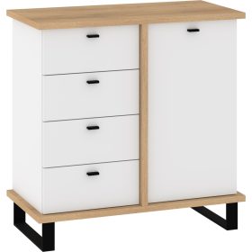 Cross komód 1 ajtó 4 fiók - Cremona tölgy - Fehér