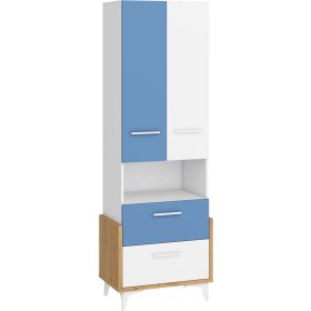   Hey könyvespolc 2 ajtó 2 fiók 65W - Artisan tölgy - Fehér - Kék