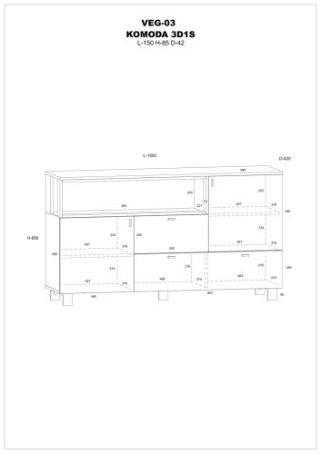Vegas komód 3 ajtó 1 fiók - Endgrain tölgy - Fehér
