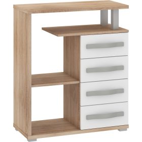   Angel alacsony könyvespolc 4 fiók - Világos Sonoma tölgy - Fényes fehér