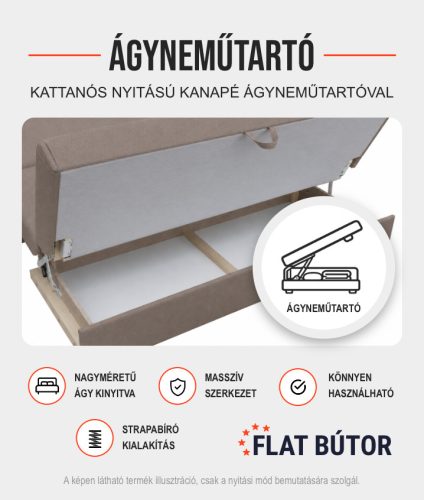 Apolló kattanós kanapéágy ágyneműtartóval - Sötétbarna
