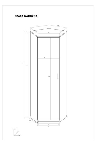 SZN sarok gardróbszekrény 1 ajtó tükör nélkül - Fehér tölgy