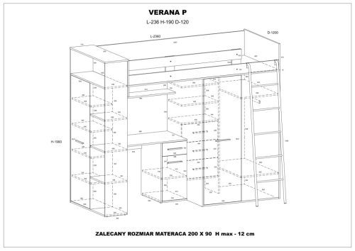 Verana galériaágy jobbos - Artisan tölgy - Kék