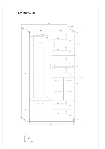 Barcelona 100 Z előszoba szekrény tükörrel - Fehér tölgy