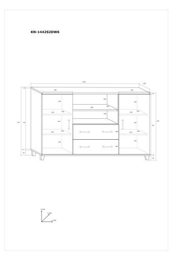 Komód 2 ajtó 2 fiók nyitott polc KN-1442S2DW6 - Artisan tölgy