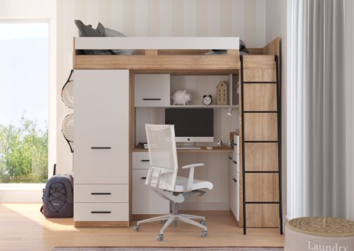 Smyk galériaágy jobbos - Világos Sonoma tölgy - Fehér