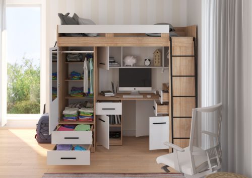 Smyk galériaágy jobbos - Világos Sonoma tölgy - Fehér