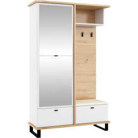   Cross előszoba bútor tükörrel - Artisan tölgy - Fehér - Bézs huzat