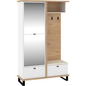   Cross előszoba bútor tükörrel - Cremona tölgy - Fehér - Bézs huzat