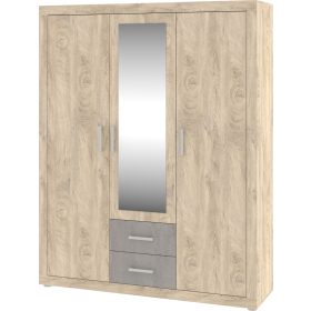   Viki gardróbszekrény 3 ajtó 2 fiók - Endgrain tölgy - Beton szürke