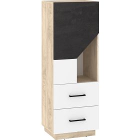   Pax 50 alacsony könyvespolc 2 ajtó 2 fiók - Endgrain tölgy - Fehér - Beton fekete