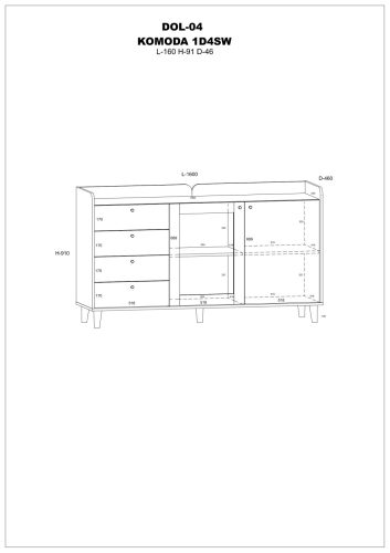 Dolce vitrines komód 1 üvegajtó 1 ajtó 4 fiók - Artisan tölgy - Fényes fehér