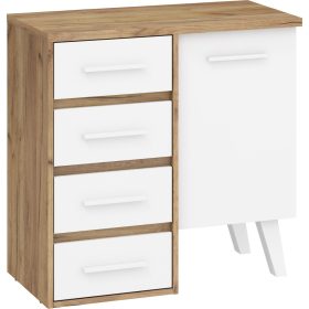 Nordis komód 1 ajtó 4 fiók - Arany tölgy - Fehér