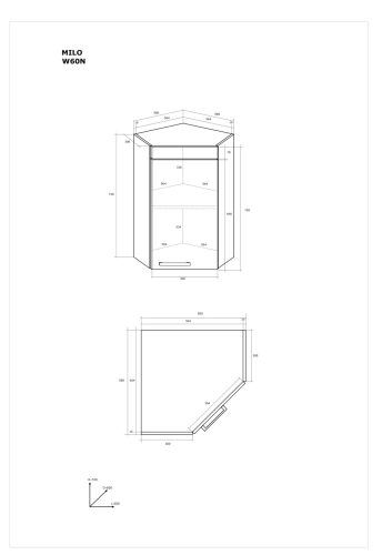 Milo W60N felső 60 cm széles 1-ajtós 45 fokos sarok konyhaszekrény elem