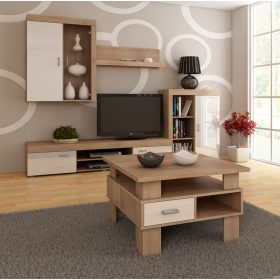   Gamma dohányzóasztal - Világos Sonoma tölgy - Fényes fehér