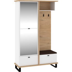   Cross előszoba bútor tükörrel - Cremona tölgy - Fehér - Barna huzat