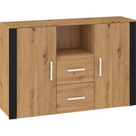   Notti komód 2 ajtó 2 fiók - Artisan tölgy - Artisan tölgy - Fekete